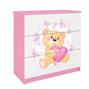 Komoda Dla Dzieci Babydreams Różowy – Miś Motyl – Stylowy design, funkcjonalność, kolor różowy