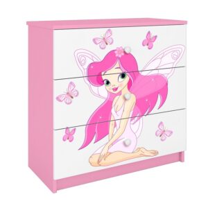 Komoda Dla Dzieci Babydreams Różowy – Wróżka 1 – uroczy design, pastelowy kolor, funkcjonalność, bezpieczne materiały
