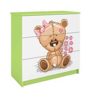 Komoda Dla Dzieci Babydreams Zielony – Miś Kwiatki – praktyczna, kolorowa, przyjazna dzieciom