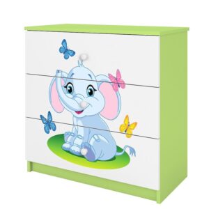 Komoda Dla Dzieci Babydreams Zielony – Słonik – pojemna, nowoczesna, z motywem zwierzęcym