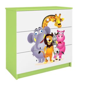 Komoda Dla Dzieci Babydreams Zielony – Zoo, styl skandynawski, drewno, pojemna, bezpieczna