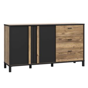 Komoda Haruki świerk alpejski/czarny – elegancki design, funkcjonalność, uniwersalny kolor