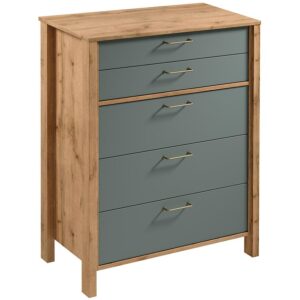 Komoda Indygo K5S dąb wotan-green – styl skandynawski, pojemne szuflady, nowoczesny design, naturalne materiały