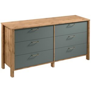 Komoda Indygo K6S dąb wotan-green – elegancka, funkcjonalna, naturalny dąb, zielony akcent
