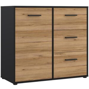 Komoda Mokkaro 1D3S czarny/dąb catania – nowoczesny design, praktyczne przechowywanie, trwałe materiały