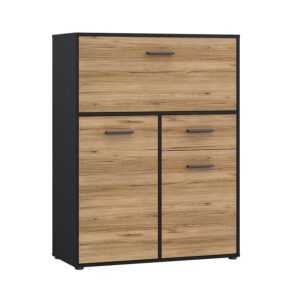 Komoda Mokkaro czarny/dąb catania – elegancki design, praktyczne przechowywanie, materiały wysokiej jakości