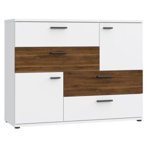 Komoda Skive Biały Połysk/Orzech Bakersfield – elegancki design, funkcjonalność i wysoka jakość materiałów