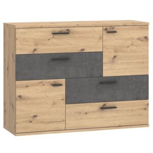 Komoda Skive Dąb Artisan/Beton – nowoczesny design, praktyczne przechowywanie, eleganckie wykończenie