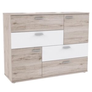 Komoda Skive Dąb Piaskowy/Biały – nowoczesny design, funkcjonalność, elegancki kolor