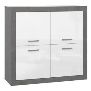 Komoda Trebbia 4d Beton/Biały Połysk – stylowy mebel, pojemne szuflady, nowoczesny design