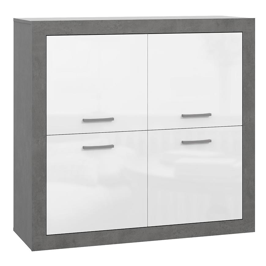 Komoda Trebbia 4d Beton/Biały Połysk – stylowy mebel, pojemne szuflady, nowoczesny design