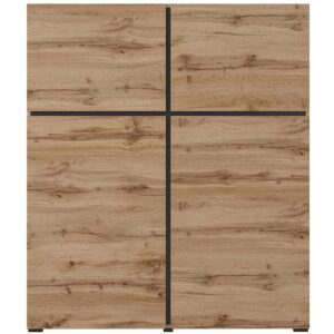 Komoda Wysoka Cross 4d Dąb Wotan/Czarny – nowoczesny design, pojemne szafki, wysoka jakość