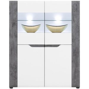 Kredens Brando B04 Bialy/Beton – nowoczesny design, funkcjonalność, materiał MDF i beton
