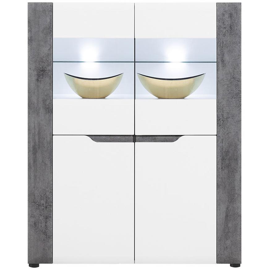 Kredens Brando B04 Bialy/Beton – nowoczesny design, funkcjonalność, materiał MDF i beton