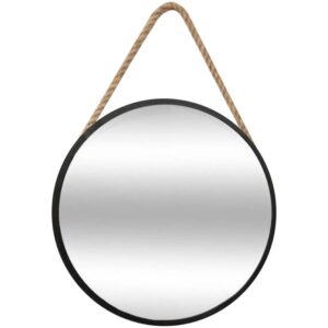 Lustro okrągłe w czarnej ramie na sznurku FI50cm – elegancki design, uniwersalny kolor, praktyczne zastosowanie
