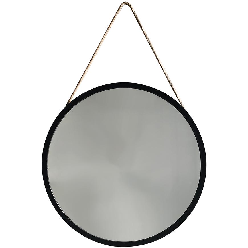 Lustro okrągłe w czarnej ramie na sznurku FI80cm – elegancki design, funkcjonalność, stylowy dodatek