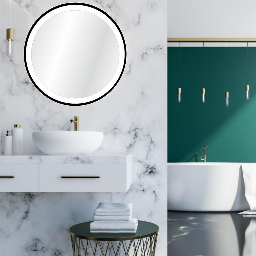 Lustro okrągłe w czarnej ramie z oświetleniem LED FI70cm – elegancki design, funkcjonalne oświetlenie, idealne do wnętrz