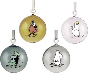 Bombki Muurla Muminki 4 szt. – wyjątkowy zestaw ozdób choinkowych, kolorowe, ceramiczne, styl Muminków