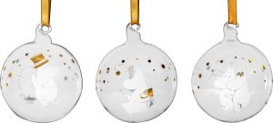 Bombki Muurla Muminki Sparkling Stars 7 cm szklane 3 szt. – piękne ozdoby choinkowe, kolorowe, zestaw