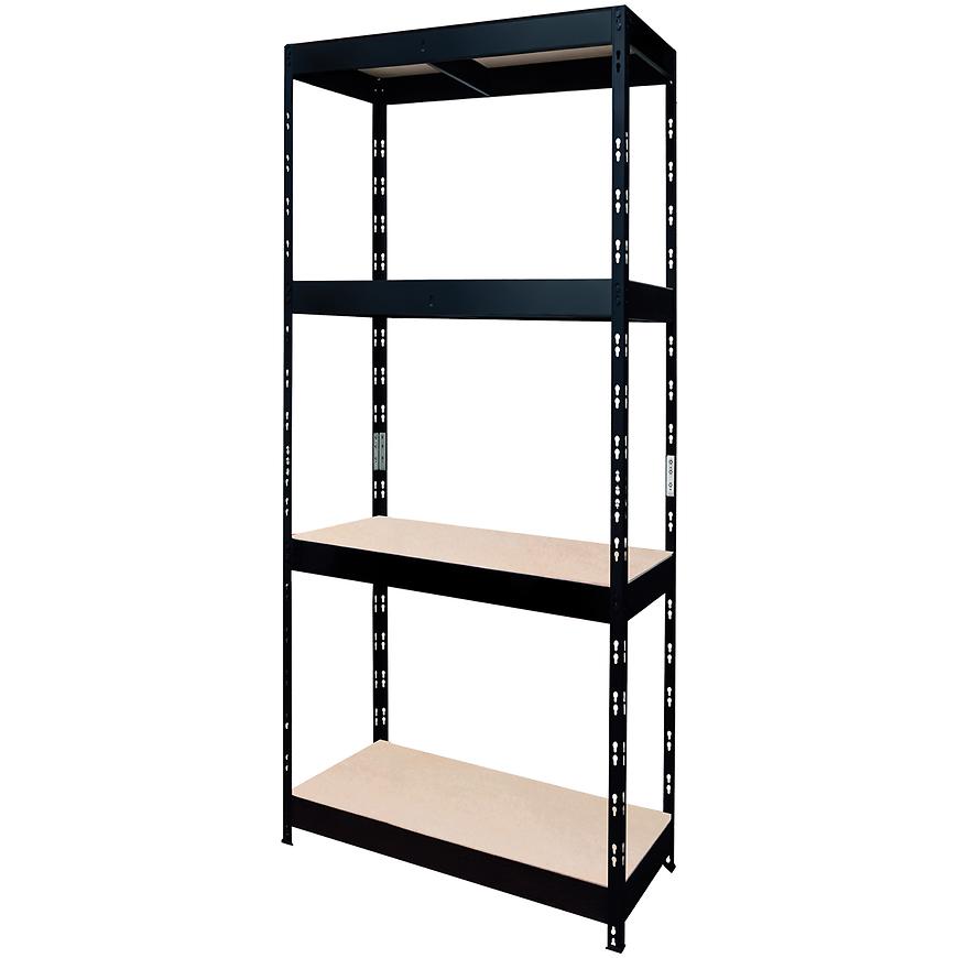 Regał metalowy magazynowy nitowany czarny 180x75x35 cm – 4 półki/200 kg