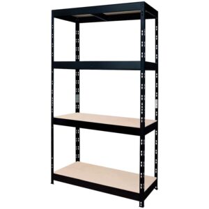 Regał metalowy magazynowy nitowany czarny 180x90x45 cm – 4 półki, 200 kg nośności
