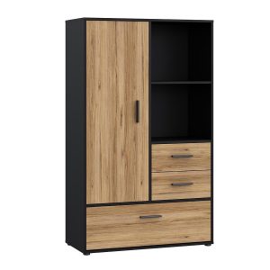 Regał Mokkaro czarny/dąb catania – nowoczesny design, funkcjonalność, materiał drewnopodobny