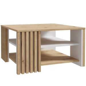 Stolik Zaandam kwadrat 80×80 dąb artisan/biały – elegancki design, funkcjonalność, idealny do nowoczesnych wnętrz