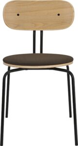 Krzesło Curious ciemnobrązowe z tapicerowanym siedziskiem na czarnych nogach – elegancki design, wygoda, trwałość