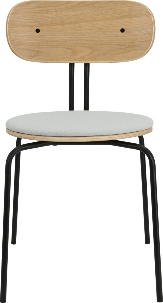 Krzesło Curious jasnoszare z tapicerowanym siedziskiem na czarnych nogach – elegancki design, komfort, nowoczesny styl