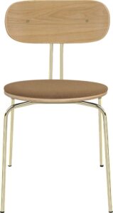 Krzesło Curious karmelowe z tapicerowanym siedziskiem na mosiężnych nogach – elegancki design, komfort, trwały materiał