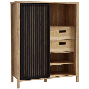 Witryna Alanya JTNR323L-M635 – elegancki design, drewniana konstrukcja, szklane drzwi