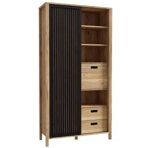 Witryna Alanya JTNR722 L-M635 – elegancka witryna z drewna, szklane drzwi, nowoczesny design, kolor naturalny