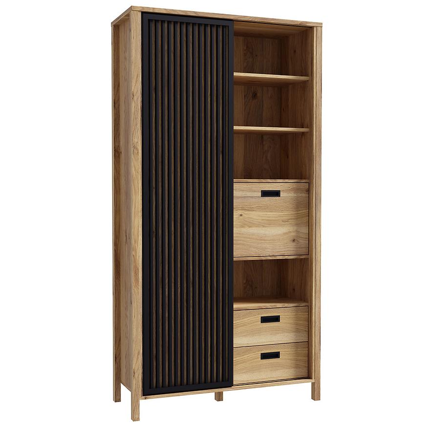 Witryna Alanya JTNR722 L-M635 – elegancka witryna z drewna, szklane drzwi, nowoczesny design, kolor naturalny