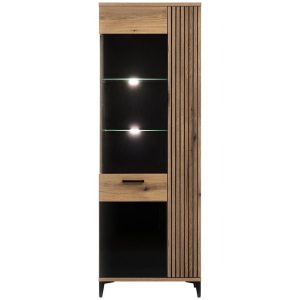 Witryna Aris As07 Dąb/Czarny – elegancki design, pojemne półki, nowoczesny styl