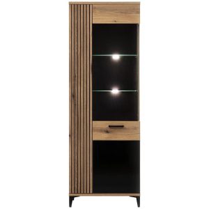 Witryna Aris As08 Dąb/Czarny – nowoczesny styl, funkcjonalność, elegancki wygląd