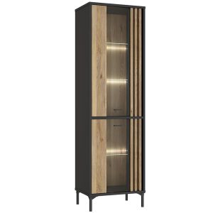 Witryna Figila JMXV721-M637 – elegancka witryna, styl skandynawski, szklane drzwi, drewniana konstrukcja