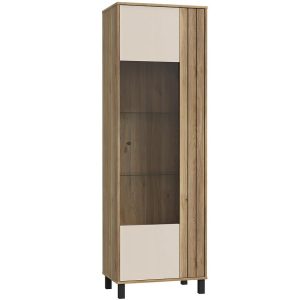 Witryna Killarney KQLV712 – elegancki design, drewniana konstrukcja, przeszklone drzwi, szklane półki