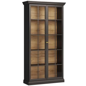 Witryna Lucca W2D czarny grafit – elegancki design, szklane drzwi, pojemne wnętrze