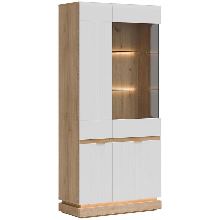 Witryna Milton Ml06 Dąb Crem Torro Biały – elegancka witryna, pojemna, nowoczesny styl