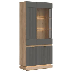 Witryna Milton Ml06 Dąb Crem Torro Szary – elegancka witryna z dębowym wykończeniem