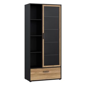Witryna Mokkaro czarny/dąb catania – elegancki design, funkcjonalne półki, solidna konstrukcja