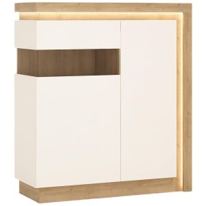 Witryna Niska 2D Lyon Lyov04l Dąb Riviera Jasna / Biała – elegancki design, pojemne wnętrze, naturalny materiał