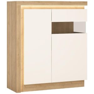 Witryna Niska 2D Lyon Lyov04p Dąb Riviera Jasna / Biała – elegancki design, funkcjonalność, styl skandynawski