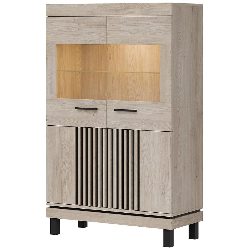 Witryna Niska Mati Mi06 Dąb Crem/Cz – nowoczesny design, funkcjonalność, dąb kremowy, czarny akcent