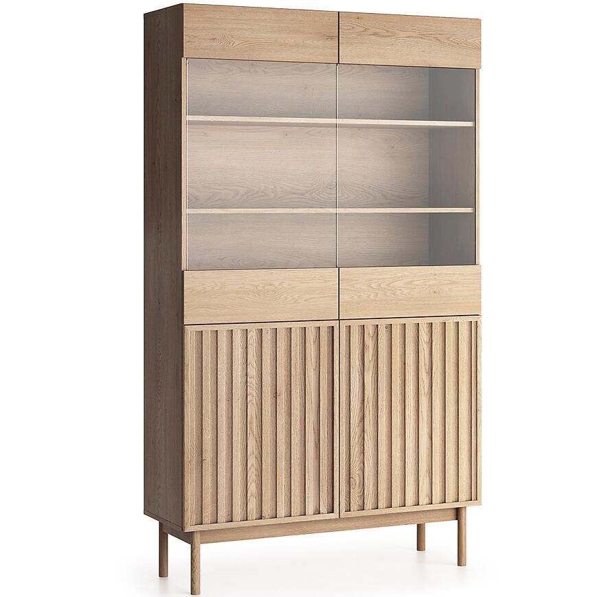 Witryna Saori W2D cremona – elegancki design, kolor kremowy, pojemne półki, solidna konstrukcja