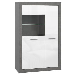 Witryna Trebbia 2d Beton/Biały Połysk – nowoczesny design, funkcjonalność, materiał MDF
