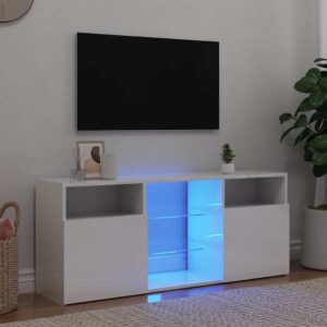 vidaXL Szafka TV z oświetleniem LED, biała, połysk, 120x30x50 cm