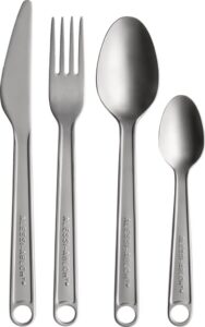 Komplet sztućców Alessi 4 el. – elegancki design, stal nierdzewna, minimalistyczny styl