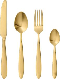 Komplet sztućców 4 el. Gold – elegancki zestaw, złoty kolor, stal nierdzewna
