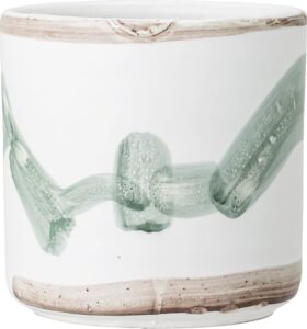 Osłonka na doniczkę Bloomingville 12 cm biało-zielona – elegancki design, idealna do wnętrz, ceramiczna